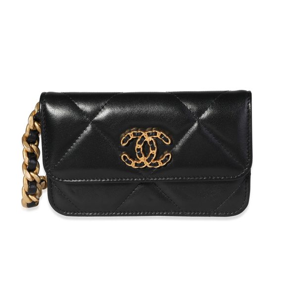Chanel Black Quilted Lambskin Chanel 19 Mini Coin Purse With Chain - Picture 1 of 8